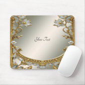 Goud Wit Bloemen Mousepad Muismat (Met muis)