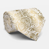 Goud & Wit Bloemen Paisley Damasks Patroon Stropdas (Opgerold)