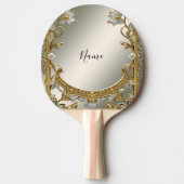 Goud  Wit Bloemen Ping Pong Paddle Tafeltennisbatje (Voorkant)