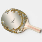 Goud  Wit Bloemen Ping Pong Paddle Tafeltennisbatje (Zijkant)