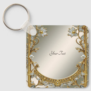 Goud  Wit Bloemen Sleutelhanger