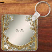 Goud  Wit Bloemen Sleutelhanger (Achterkant)