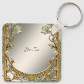 Goud  Wit Bloemen Sleutelhanger (Achterkant)