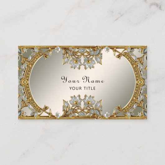 Goud Wit Bloemen Visitekaartje (Voorkant)