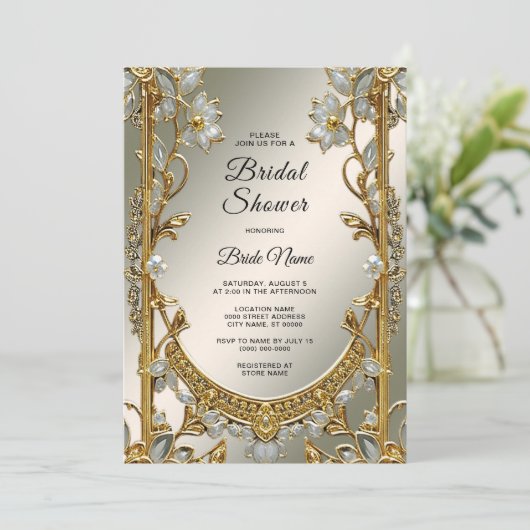 Goud Wit Bloemen Vrijgezellenfeest Kaart (Staand voorkant)