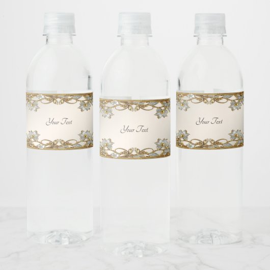 Goud  Wit Bloemen Waterflesetiket Waterfles Etiket (Flessen)