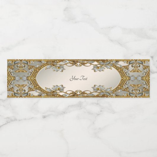 Goud  Wit Bloemen Waterflesetiket Waterfles Etiket (Enkel label)