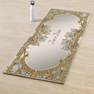 Goud Wit Bloemen Yoga Mat