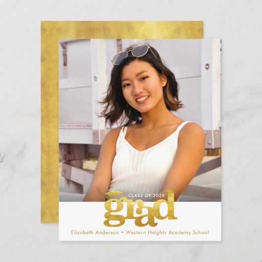 Goud Wit Budget Foto Afstuderen Vet Pet Uitnodigen (Voorkant / Achterkant)