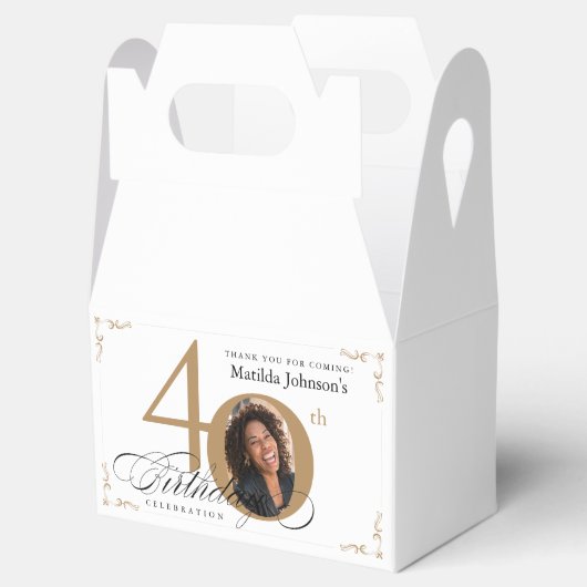 Goud Wit Custom Photo Kalligrafie 40ste Verjaardag Bedankdoosjes (Geopend)