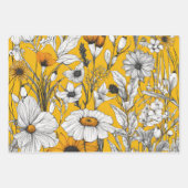 Goud Wit Daisy Boho Wildflower Decoupage Inpakpapier Vel (Voorkant 2)