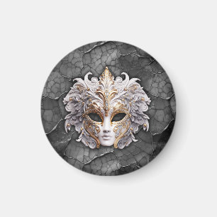 Goud / Wit Details op Grijs Marmer Magneet