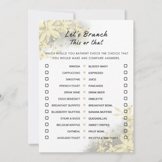 Goud Wit Dit of dat brunch party spel Kaart (Voorkant)