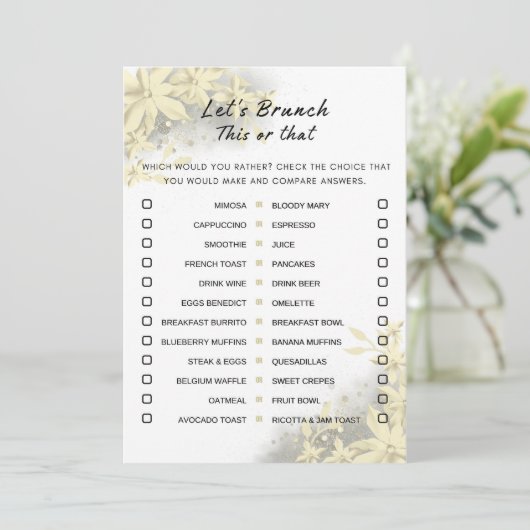Goud Wit Dit of dat brunch party spel Kaart (Staand voorkant)