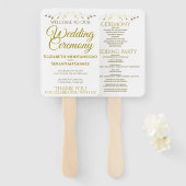 Goud & Wit Elegant Bloeiend Huwelijksprogramma Handwaaier (Voorkant en achterkant)