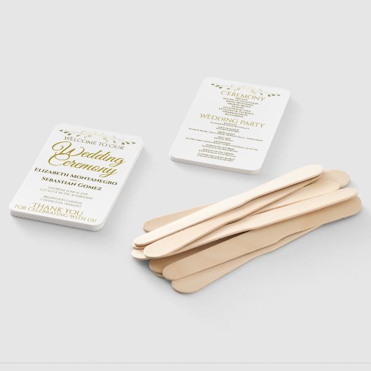Goud & Wit Elegant Bloeiend Huwelijksprogramma Handwaaier (Niet-gemonteerd)