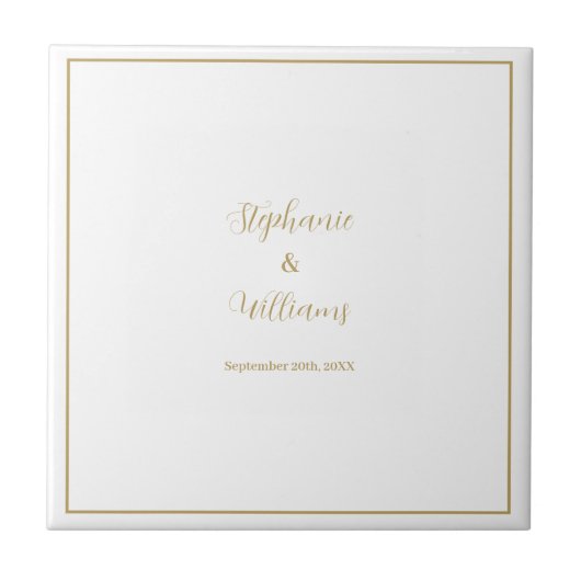 Goud Wit Elegant Eenvoudige Naam Huwelijksgift Fav Tegeltje (Voorkant)