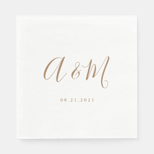 Goud Wit Elegant Monogram Bruiloft Servet (Voorkant)
