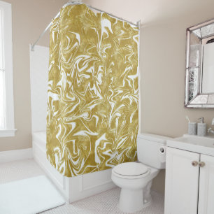 Goud & Wit Elegante Glam Marmer Werveling Douchegordijn