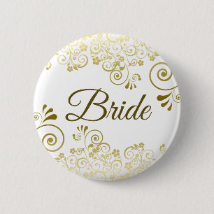Goud & Wit filigraan Elegante bruid Ronde Button 5,7 Cm