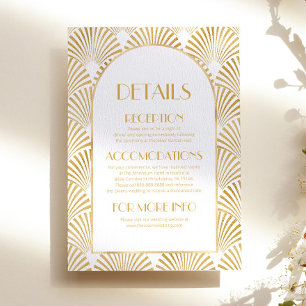 Goud Wit Geometrische Art Deco Wedding Details Informatiekaartje