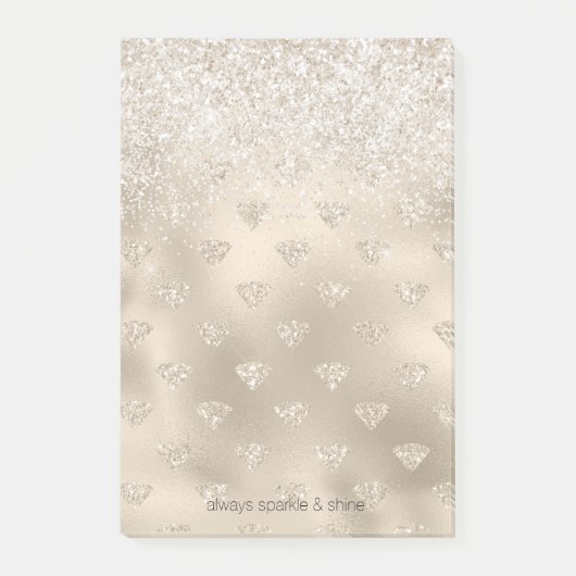 Goud Wit Glitter Diamanten Post-it® Notes (Voorkant)