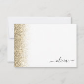 Goud Wit Glitter Script Monogram Girly Bedankkaart (Voorkant)