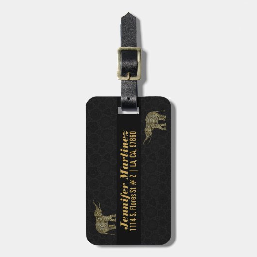 Goud & Wit Glitter & Sparkles Bloemenolifant 2 Bagagelabel (Voorkant verticaal)