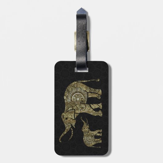 Goud & Wit Glitter & Sparkles Bloemenolifant 2 Bagagelabel (Achterkant verticaal)