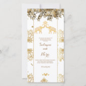Goud wit Henna Olifanten Indische bruiloft uitnodi (Voorkant)