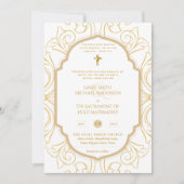 Goud Wit  Katholiek Nuptial Mass Bruiloft Kaart (Voorkant)