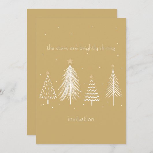 Goud, Wit, Kerstboomsterren Elegante Feestdagen Kaart (Voorkant / Achterkant)