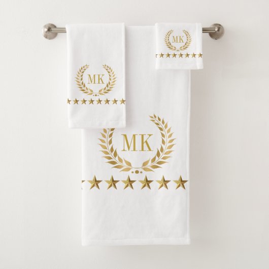Goud Wit Laurel Wreath Monogram Bad Handdoek (Insitu)