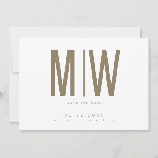 Goud & Wit Lg. Monogram Huwelijk Opslagdatum Save The Date (Voorkant)
