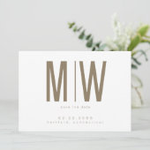 Goud & Wit Lg. Monogram Huwelijk Opslagdatum Save The Date (Staand voorkant)