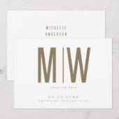 Goud & Wit Lg. Monogram Huwelijk Opslagdatum Save The Date (Voorkant / Achterkant)