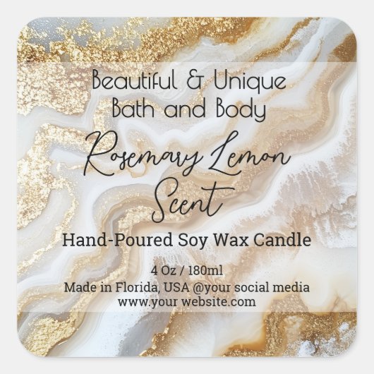 Goud Wit Marmeren Fles Kaars Jar Product Label (Voorkant)