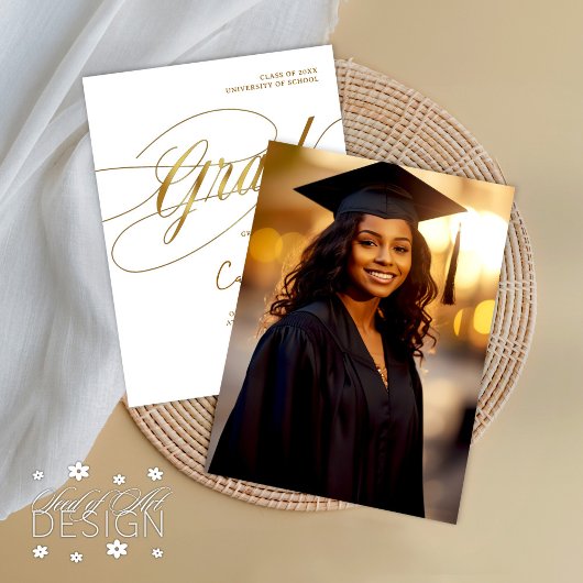 Goud & Wit Minimal Scripted Afstudeerder Ceremony Kaart