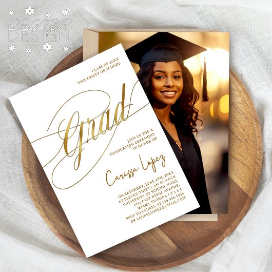 Goud & Wit Minimal Scripted Afstudeerder Ceremony Kaart