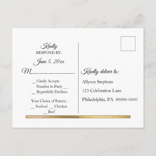 Goud | Wit Modern Eenvoudig Elegant RSVP-Tussenvoe Uitnodiging Briefkaart (Achterkant)