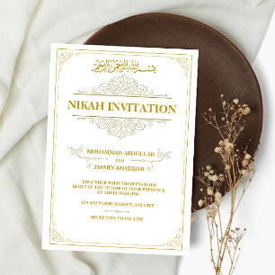 Goud Wit  Moslim Bruiloft Nikah Kaart
