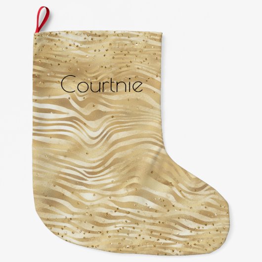 Goud Wit Ombre Zebra Confetti Sparkles Grote Kerstsok (Voorkant)