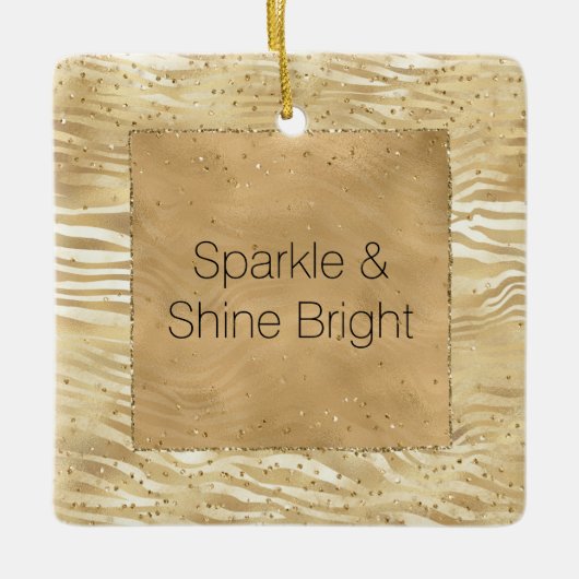 Goud Wit Ombre Zebra Confetti Sparkles Keramisch Ornament (Voorkant)