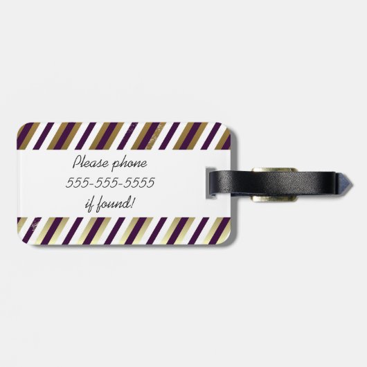 Goud, wit, Paars stripe Bagagelabel (Achterkant horizontaal)