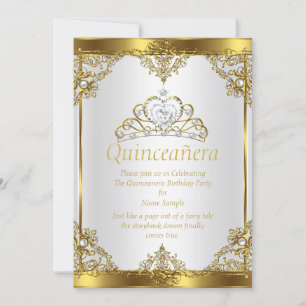 Goud Wit Parel Quinceanera Feest Princess Kaart
