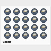 Goud Wit Pompoen Herfst Bruiloft Marine Blauw Ronde Sticker (Vel)