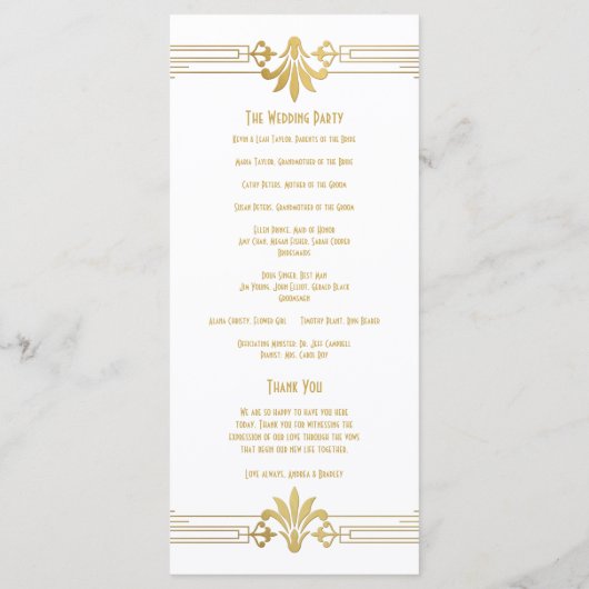 Goud Wit Roaring 20s Art Deco Trouwprogramma Programma (Achterkant)