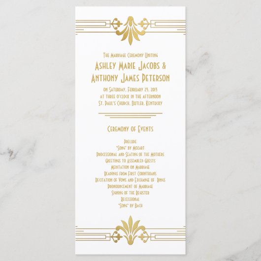 Goud Wit Roaring 20s Art Deco Trouwprogramma Programma (Voorkant)