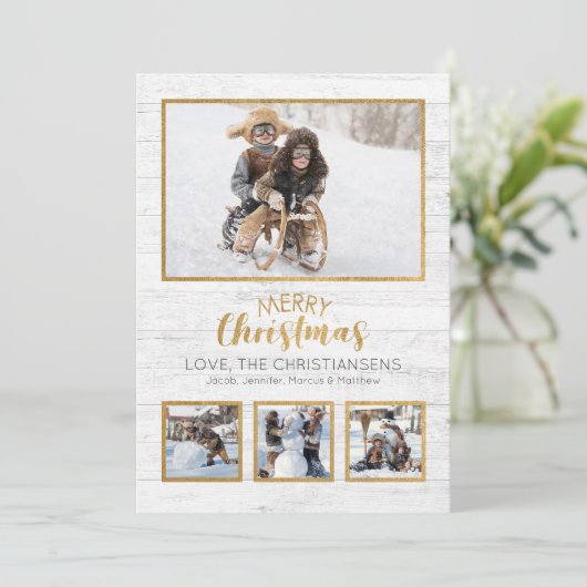 Goud Wit Rustiek Hout Foto Kerstmis (Staand voorkant)