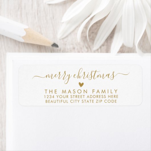 Goud Wit Script Hart Kerst Retour Adres Etiket (Insitu)